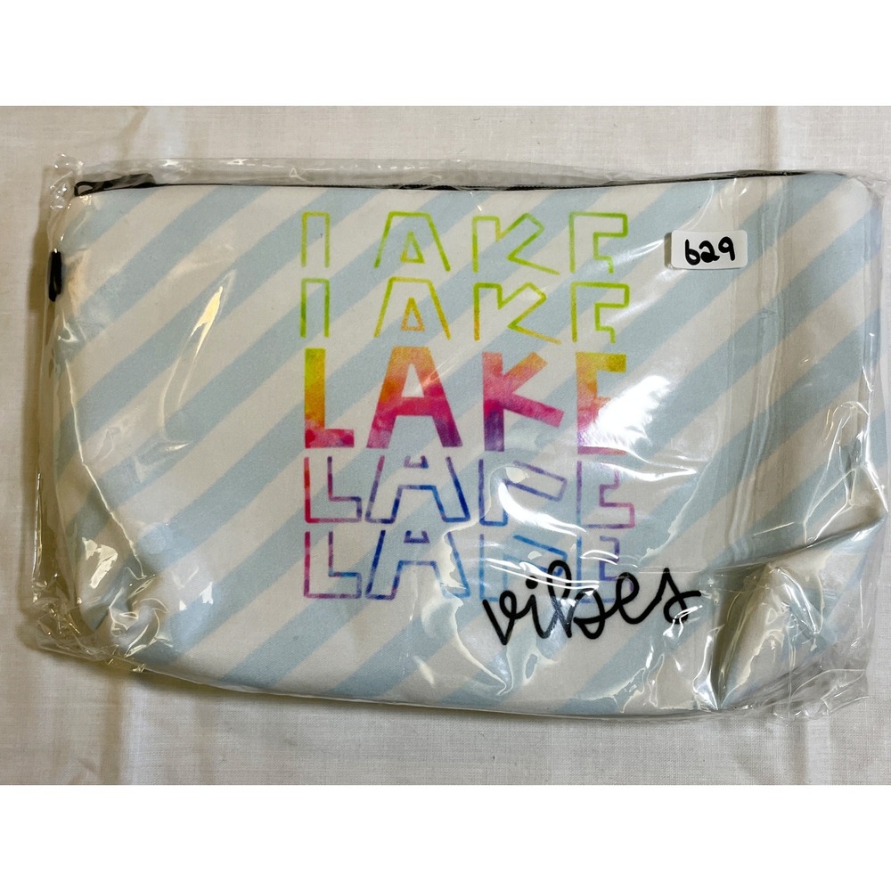 The Pouch Cosmetic Bag Blue NWT Lake Vibes Striped Travel Case